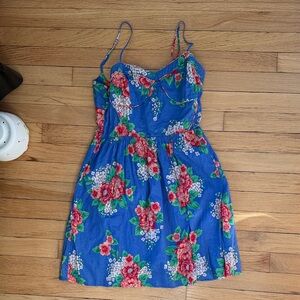 Floral Spaghetti-Strap Blue Sundress